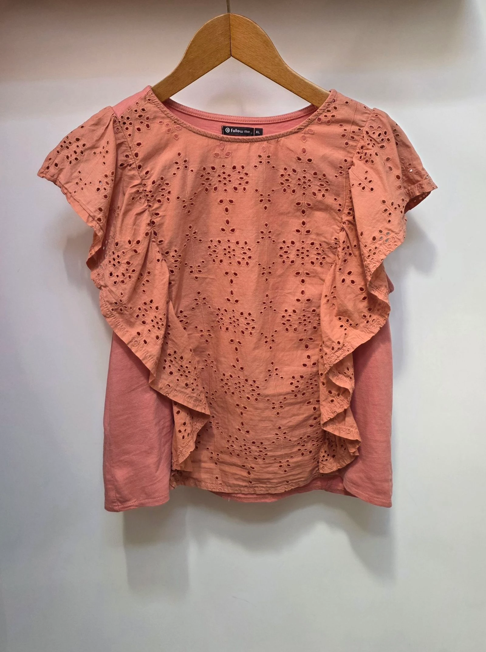 Top rose terracotta XL 42 44 Gémo haut volants broderie anglaise